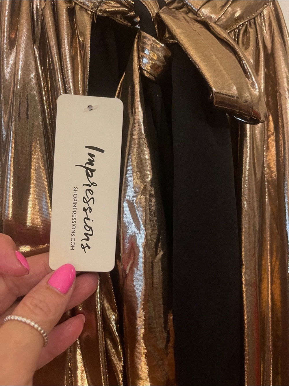 Impressions Metallic Gold Halter Jumpsuit - Picture 3 of 5